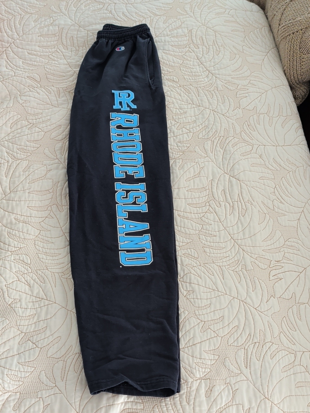 Champion Black Sweatpants with Blue 'RHODE ISLAND' Lettering